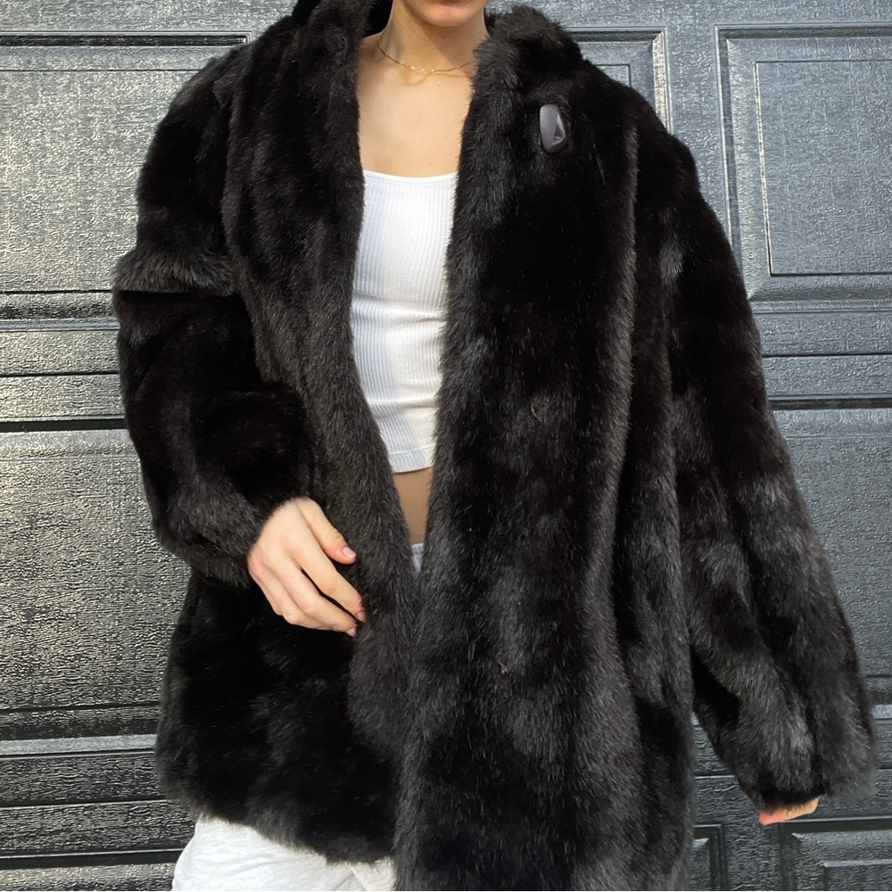 Vintage Black Faux Fur Coat